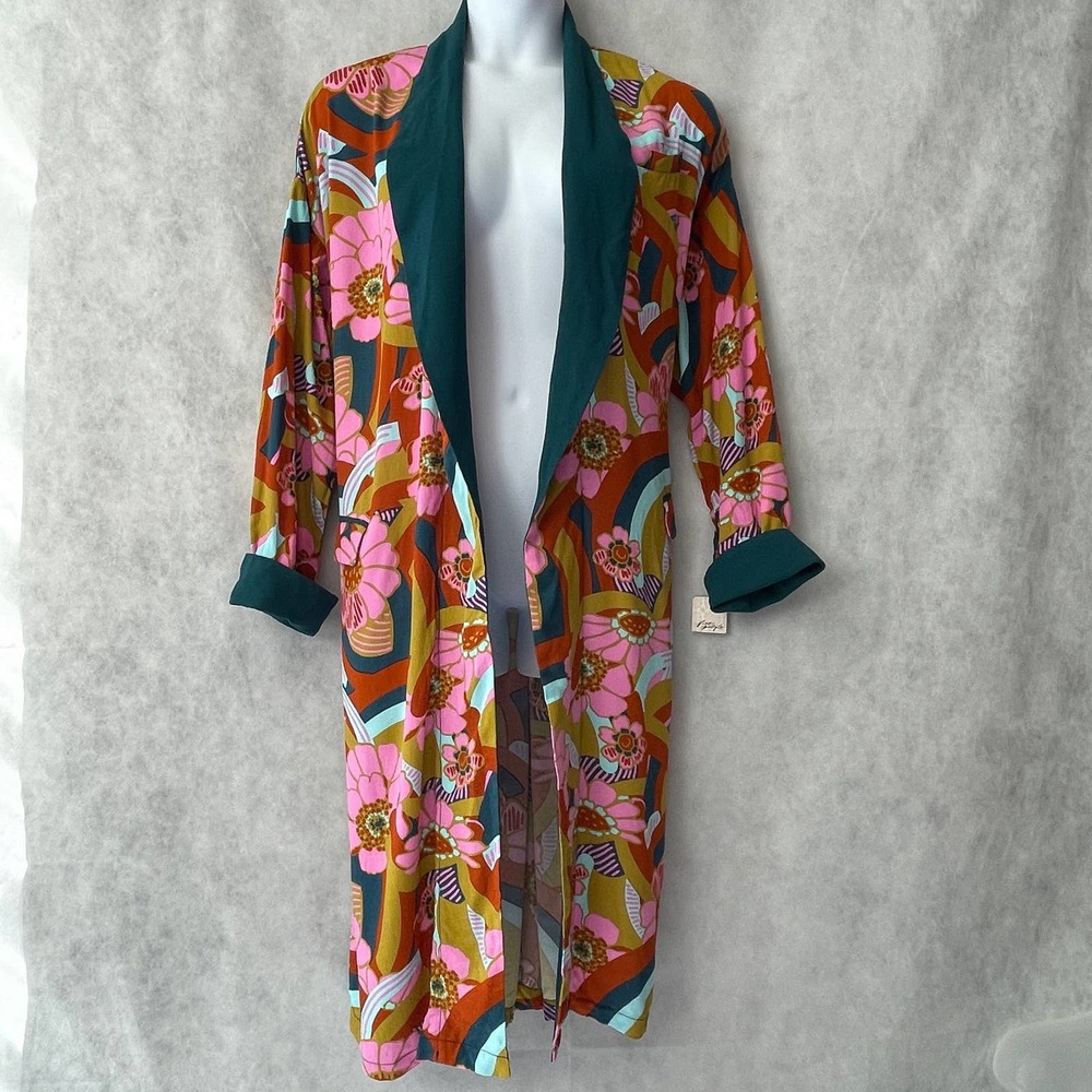 Free People Retro Floral Duster in Pink, Teal & Mustard